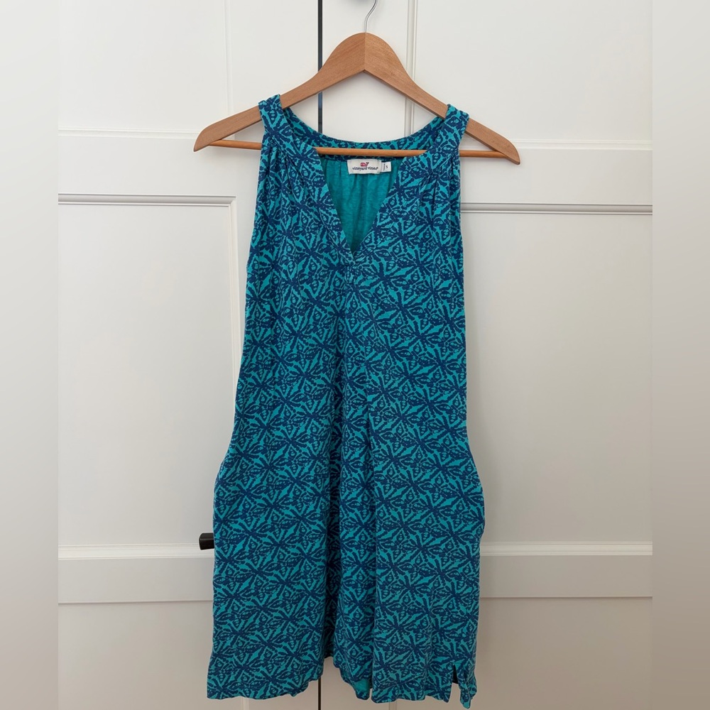 Vineyard Vines Teal & Navy Geometric Print Sleeveless Dress – S